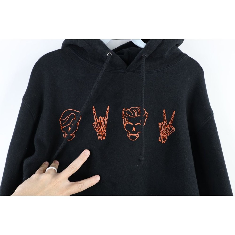 Streetwear Mens Small Faded Dolan Twins Skull Skeleton Hoodie Sweatshirt Black - Picture 11 of 11